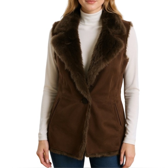 Boden Jackets & Blazers - Boden Chocolate Faux Suede Faux Fur Vest Size 4